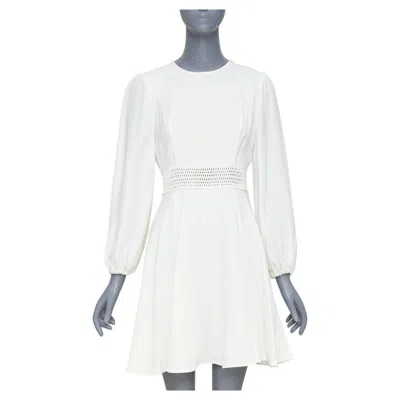 Pre-owned Zimmermann Off White Viscose Lattice Waistband Puff Sleeve Peasant Dress Sz.1 S
