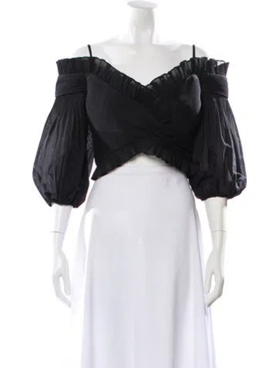 Pre-owned Zimmermann Off-the-shoulder Long Sleeve Crop Top W/ Tags In Black