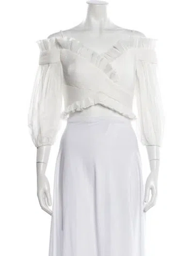 Pre-owned Zimmermann Off-the-shoulder Long Sleeve Crop Top In White
