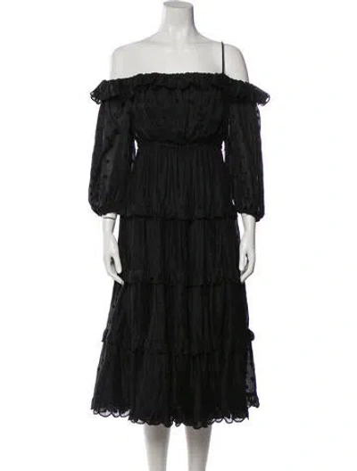 Pre-owned Zimmermann Off-the-shoulder Midi Length Dress In Black