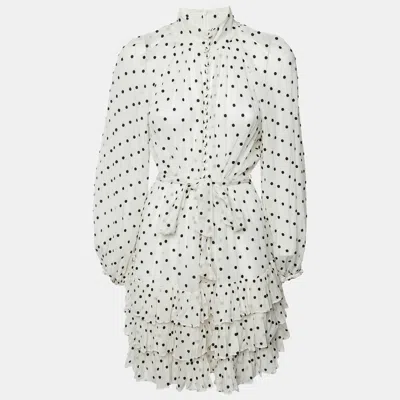 Pre-owned Zimmermann Off-white Swiss Dot Crepe Tiered Mini Dress M