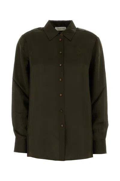 ZIMMERMANN ZIMMERMANN OLIVE GREEN SATIN HYPNOTIC SHIRT