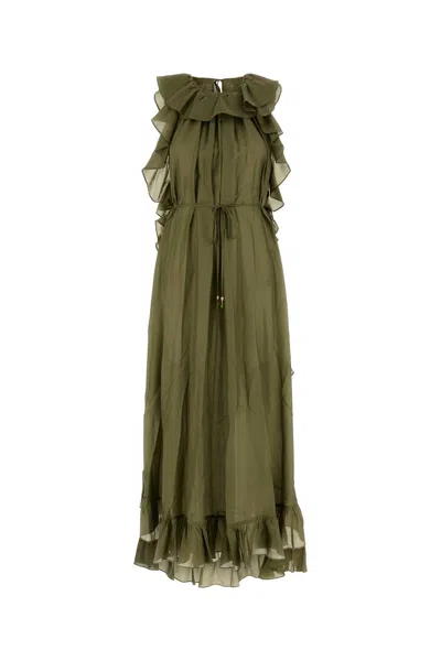 Zimmermann Olive Green Silk Cascadian Dress