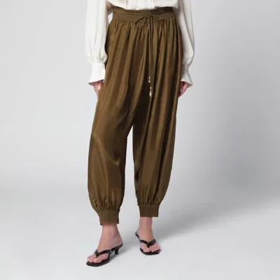 Zimmermann Olive Silk Habotai Harem Pants In Green