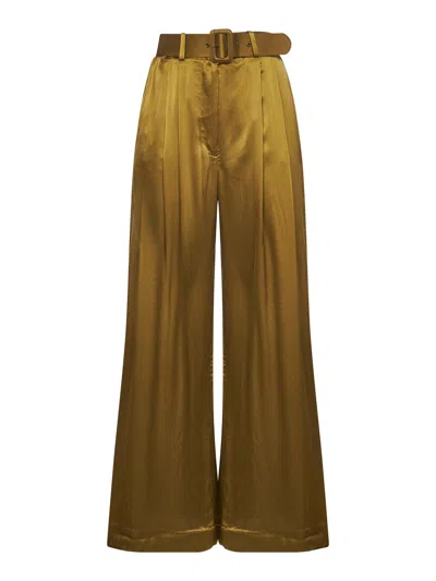 ZIMMERMANN OLIVE SILK TWO-PLEAT TROUSERS