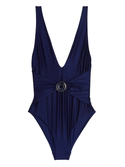 Zimmermann One-piece Swimsuit Tiggy Plunge Circle Link In Blue