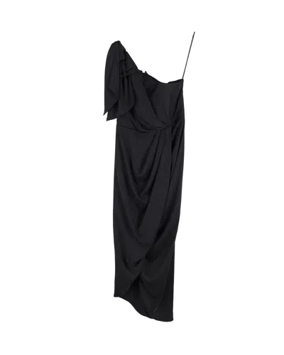 Zimmermann One-shoulder Draped Washed Gown In Black Silk