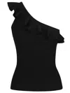 Zimmermann One-shoulder Ruffle Top With Ribbed Texture In Black