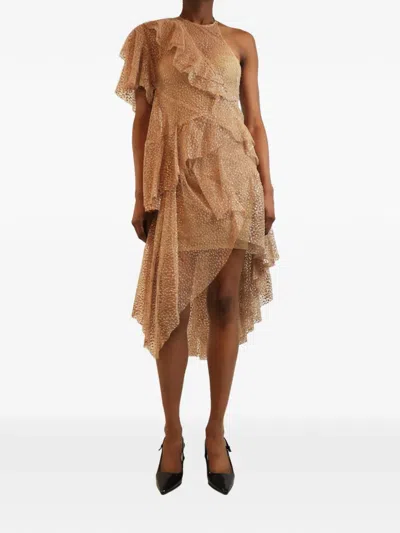 Pre-owned Zimmermann One-shoulder Polka-dot Dress In Neutral