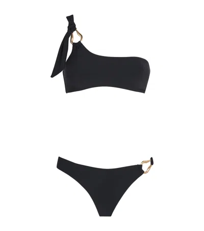 Zimmermann One-shoulder Roselight Bikini In Black