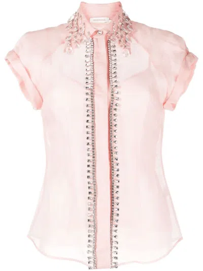 Zimmermann Opulent Diamante Blouse For Women In Pink