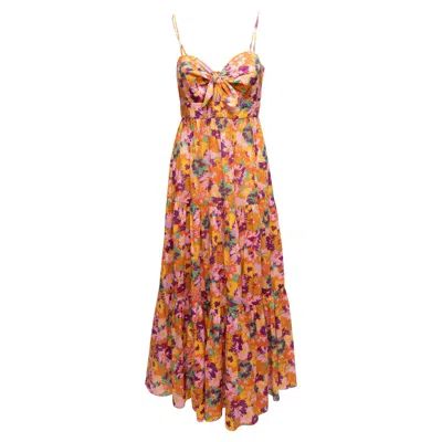 Pre-owned Zimmermann Orange & Multicolor  Floral Print Maxi Dress Designer Size 3