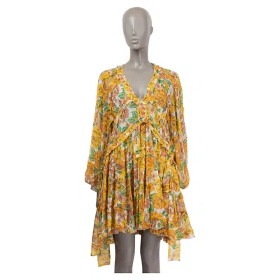 Pre-owned Zimmermann Orange & Yellow Silk Floral Poppy Chiffon Dress 1 S