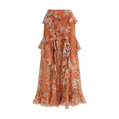 Zimmermann Orange Cotton Long Skirt In Brown
