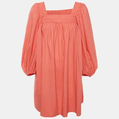 Pre-owned Zimmermann Orange Cotton Smocked Mini Dress M