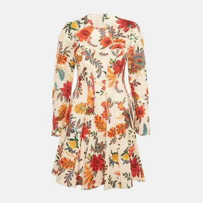 Pre-owned Zimmermann Orange Floral Print Linen Flared Mini Dress M