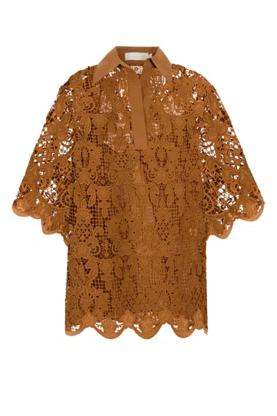 Zimmermann Orange Lace Coco Top In Brown