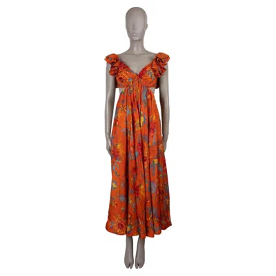 Pre-owned Zimmermann Orange Linen 2023 Ginger Frill Floral Maxi Dress 0 Xs