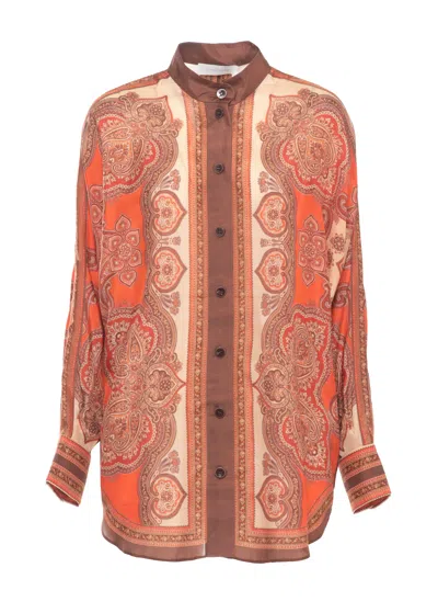 Zimmermann Orange Mahon Paisley Pattern Shirt In Brown