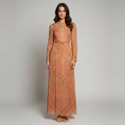 Pre-owned Zimmermann Orange Paisley Print Crepe Long Sleeve Maxi Dress S