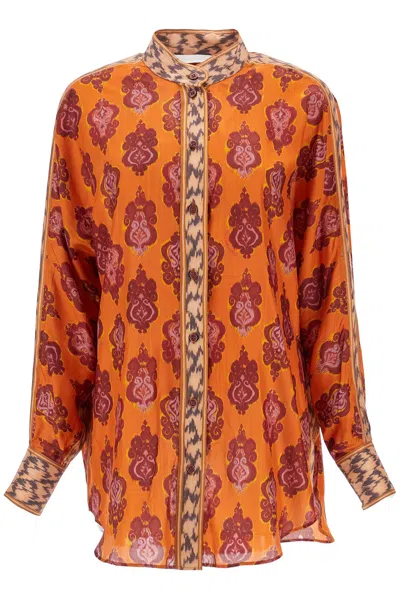 Zimmermann Orange Silk Shirt Ikat Long Sleeve Loose Fit Women