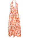 Zimmermann Tranquility Appliquéd Floral-print Linen And Silk-blend Halterneck Maxi Dress In Orange
