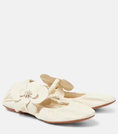 Zimmermann Orchid Leather Ballet Flats In White