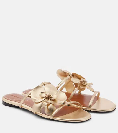 Zimmermann Orchid Flat Sandal Metallic Straps Floral In Gold