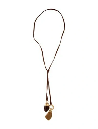 Pre-owned Zimmermann Ore Lariat Necklace, 36" In Brown