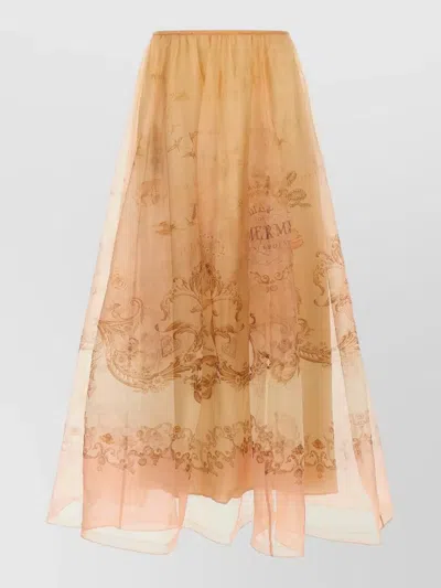 Zimmermann Organza Maxi Skirt Elastic Waist Print In Orange