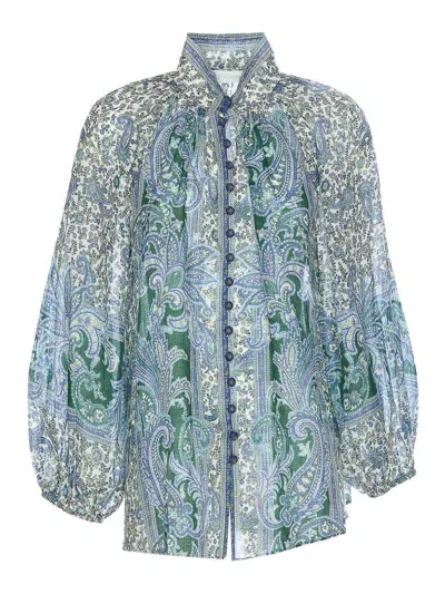Zimmermann Multicolor Ottie Billow Shirt In Green Paisley