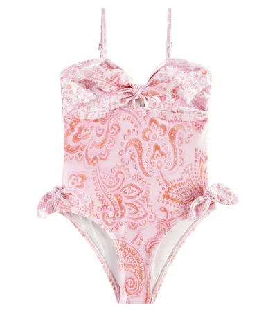 Zimmermann Kids' Ottie Bow-detail Paisley Swimsuit In Pink