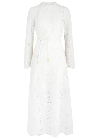 Zimmermann Ottie Broderie Anglaise Cotton Maxi Dress In White
