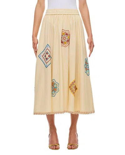 Zimmermann Ottie Guipure Lace-trimmed Cotton Midi Skirt In Multi
