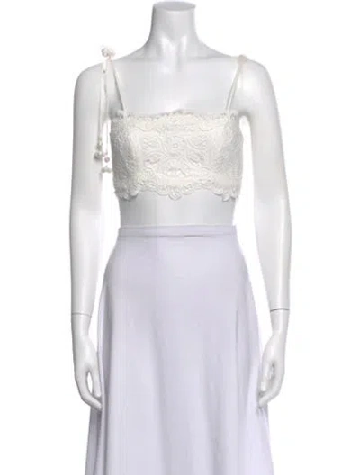 Pre-owned Zimmermann Ottie Embroidered Crop Top Lace Pattern Crop Top In White