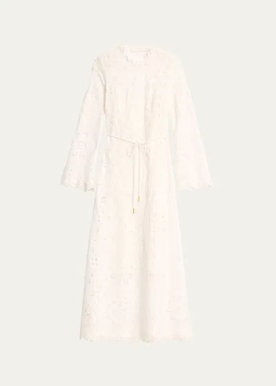 Zimmermann Ottie Embroidered Long Dress In Ivory