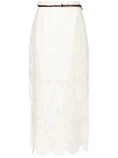 Zimmermann Ottie Embroidered Linen Midi Skirt In White