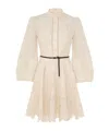 Zimmermann Mini Beige Dress With Embroidery And Contrasting Belt In Nude