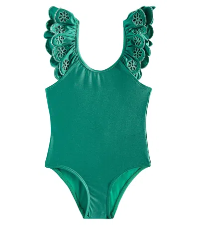 Zimmermann Kids' Ottie Embroidered Swimsuit In Green