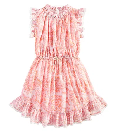 Zimmermann Kids' Ottie Flip Ruffled Paisley Cotton Dress In 粉色