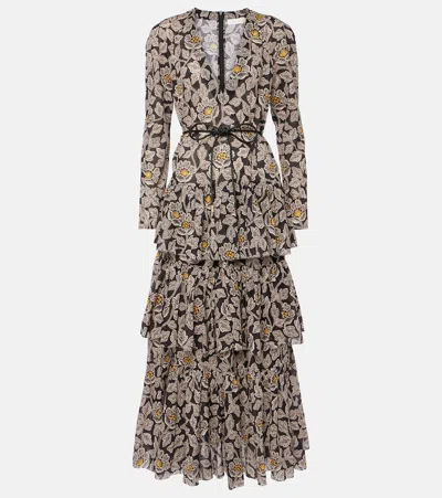 Zimmermann Ottie Floral Cotton Midi Dress In Black