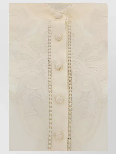 Zimmermann Ottie Floral Embroidered Mandarin Collar Shirt In White