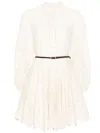 Zimmermann Mini Beige Dress With Embroidery And Contrasting Belt In Neutrals