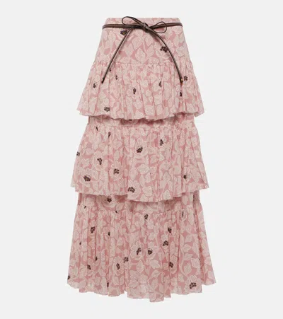 Zimmermann Ottie Floral Midi Skirt In Pink