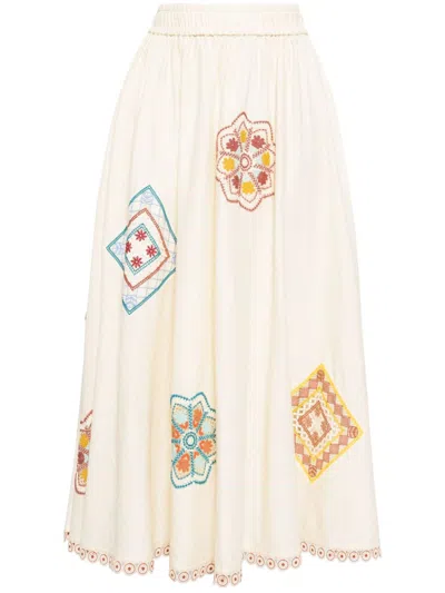 Zimmermann Ottie Guipure Lace-trimmed Cotton Midi Skirt In Gray