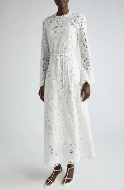 Zimmermann Ottie Mock Neck Long Sleeve Guipure Lace Maxi Dress In Ivory