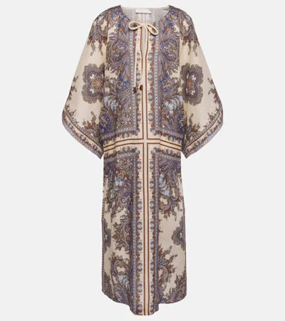 Zimmermann Ottie Kaftan Midi Dress In Purple Paisley