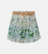 Zimmermann Ottie Belted Pleated Printed Linen Shorts In Green