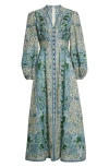 ZIMMERMANN OTTIE PAISLEY LONG SLEEVE LINEN MIDI DRESS