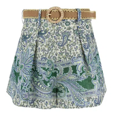 ZIMMERMANN ZIMMERMANN OTTIE PAISLEY PRINT BELTED LINEN SHORTS